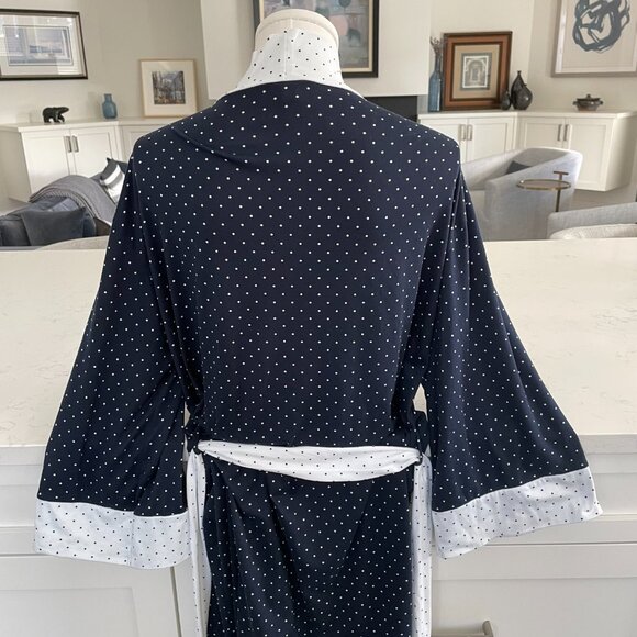 FN by Flora Nikrooz 2 pce Lounging Robe & Pants Polka Dot Print Navy White Sz L - Picture 6 of 15